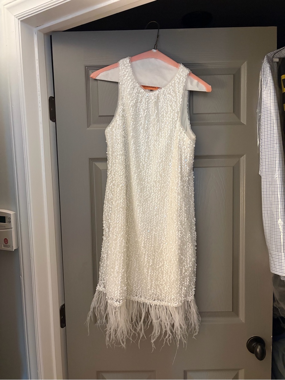 Girls White Sequin Fringe Party Dress